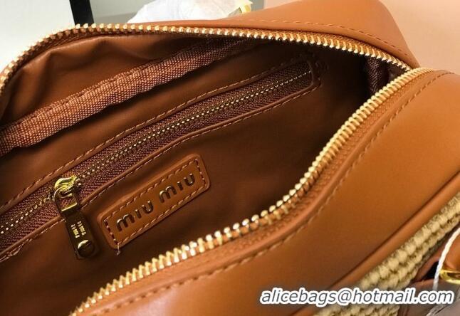 Famous Brand Miu Miu Straw Bowling Bag 0513 Brown 2024