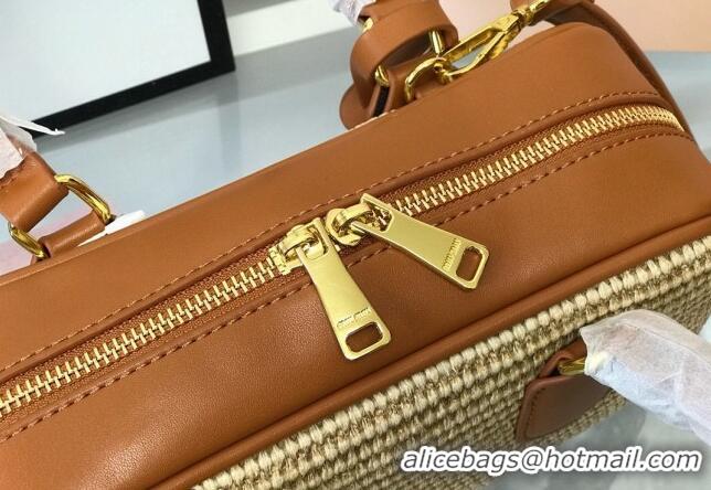 Famous Brand Miu Miu Straw Bowling Bag 0513 Brown 2024