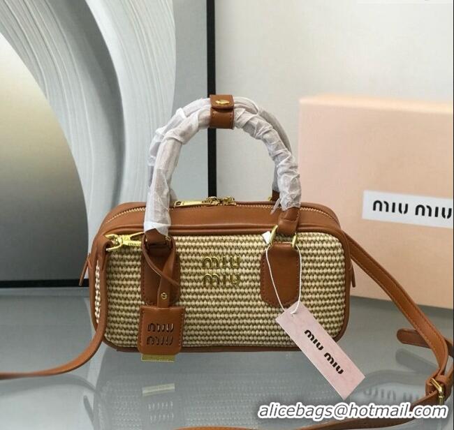 Famous Brand Miu Miu Straw Bowling Bag 0513 Brown 2024