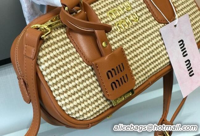 Famous Brand Miu Miu Straw Bowling Bag 0513 Brown 2024