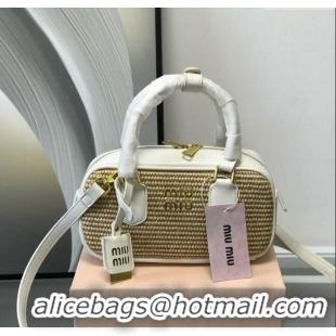 Most Popular Miu Miu Straw Bowling bag 0513 White 2024