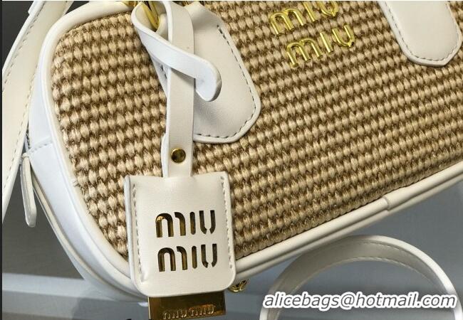 Most Popular Miu Miu Straw Bowling bag 0513 White 2024