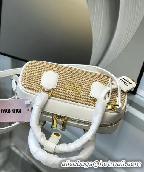 Most Popular Miu Miu Straw Bowling bag 0513 White 2024