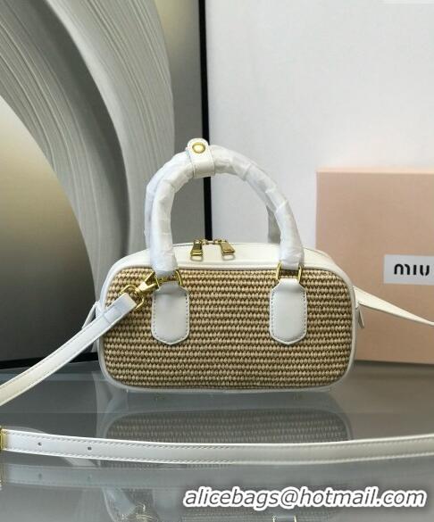 Most Popular Miu Miu Straw Bowling bag 0513 White 2024