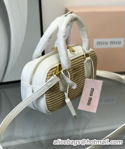 Most Popular Miu Miu Straw Bowling bag 0513 White 2024