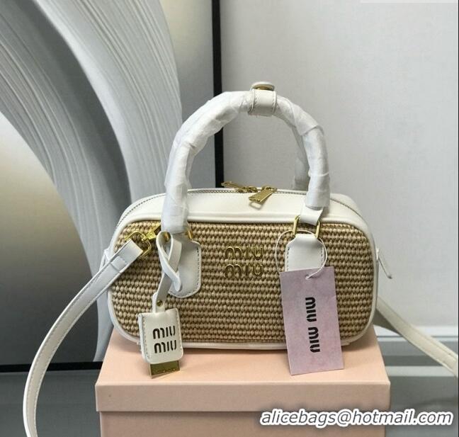 Most Popular Miu Miu Straw Bowling bag 0513 White 2024