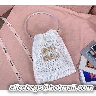 Top Grade Miu Miu Woven fabric mini-bag 5ND016 White 2024