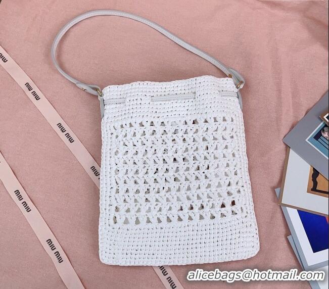 Top Grade Miu Miu Woven fabric mini-bag 5ND016 White 2024