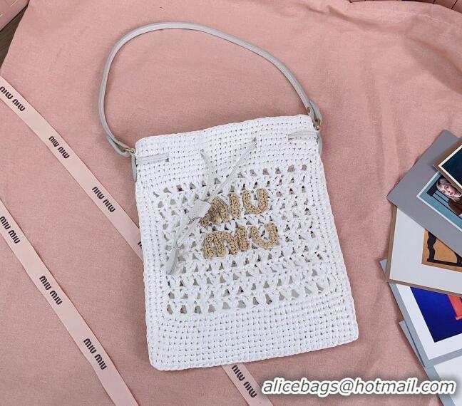 Top Grade Miu Miu Woven fabric mini-bag 5ND016 White 2024