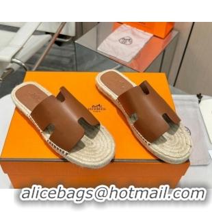 Big Discount Hermes Izmir Espadrille Flat Slides Sandal in Smooth Calfskin Dark Brown 815071