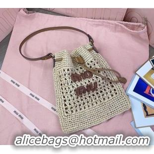 Luxury Cheap Miu Miu Woven fabric mini-bag 5ND016 Beige 2024