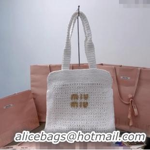 Particularly Recommended Miu Miu Woven fabric Tote bag 5BG230 White 2024