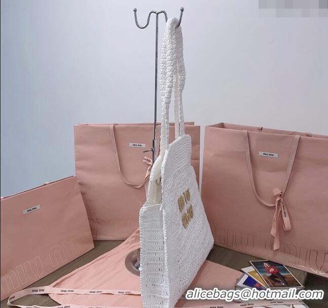 Particularly Recommended Miu Miu Woven fabric Tote bag 5BG230 White 2024