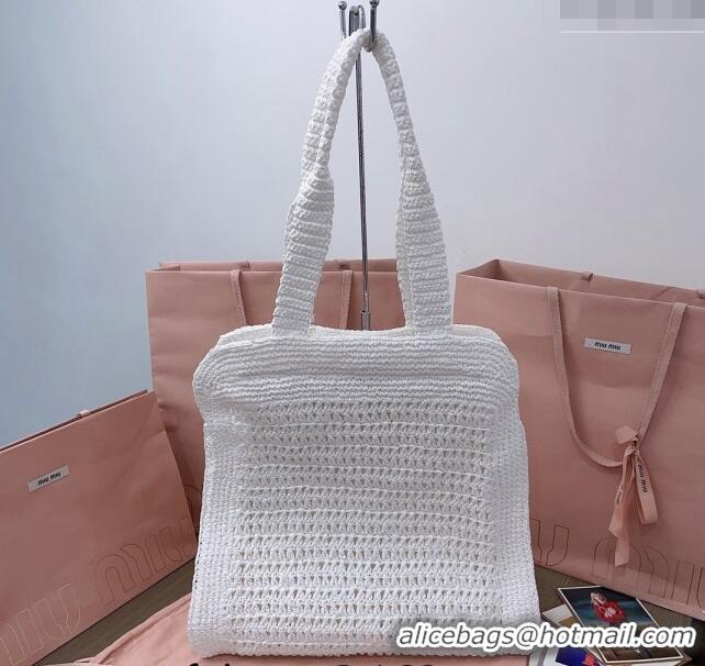 Particularly Recommended Miu Miu Woven fabric Tote bag 5BG230 White 2024