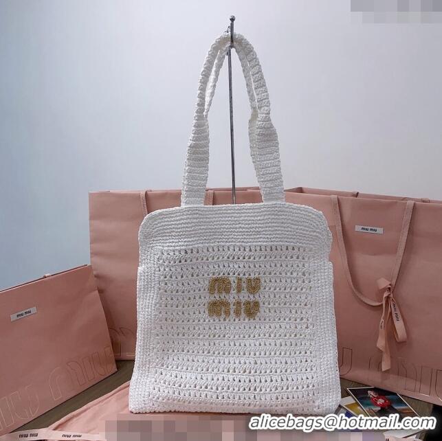 Particularly Recommended Miu Miu Woven fabric Tote bag 5BG230 White 2024