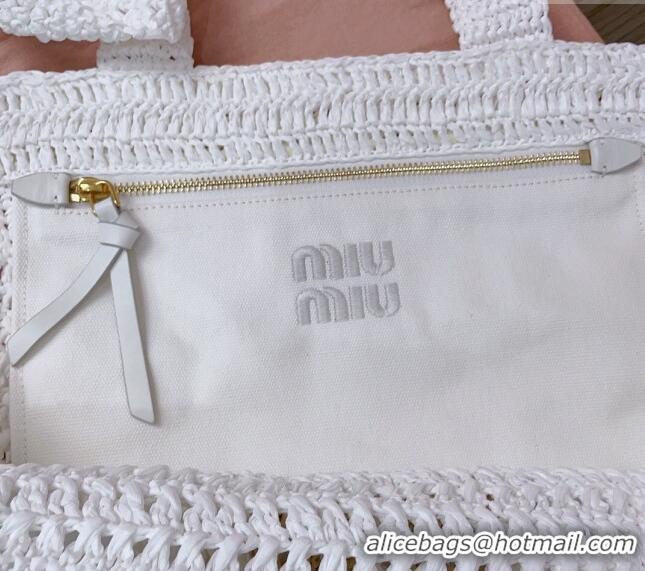 Particularly Recommended Miu Miu Woven fabric Tote bag 5BG230 White 2024