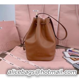 Grade Promotional Miu Miu Leather bucket bag 5BE089 Brown 2024