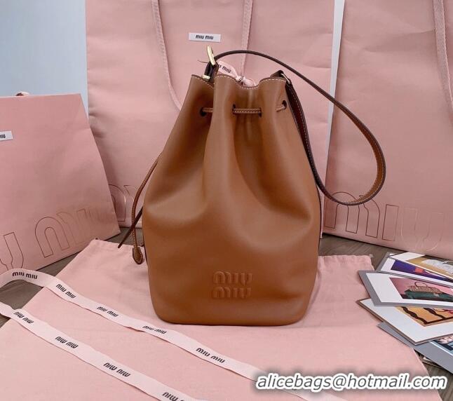 Grade Promotional Miu Miu Leather bucket bag 5BE089 Brown 2024