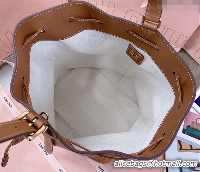 Grade Promotional Miu Miu Leather bucket bag 5BE089 Brown 2024