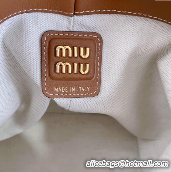 Grade Promotional Miu Miu Leather bucket bag 5BE089 Brown 2024