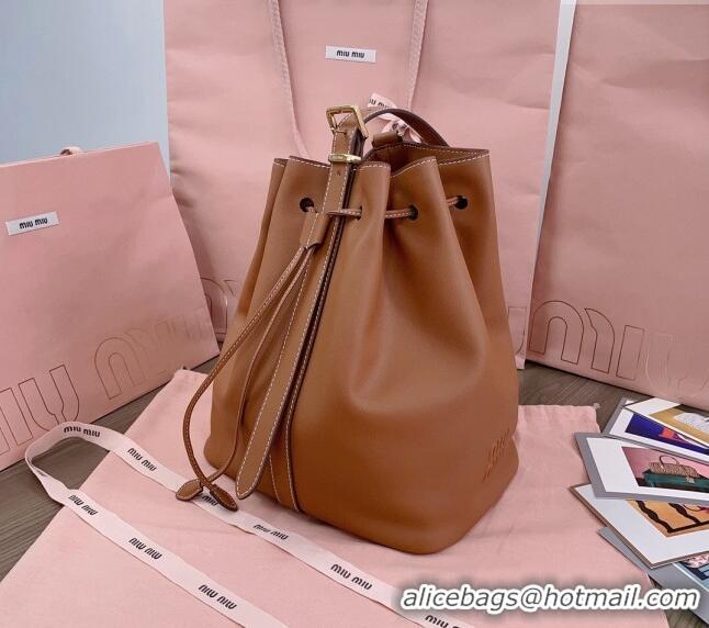 Grade Promotional Miu Miu Leather bucket bag 5BE089 Brown 2024