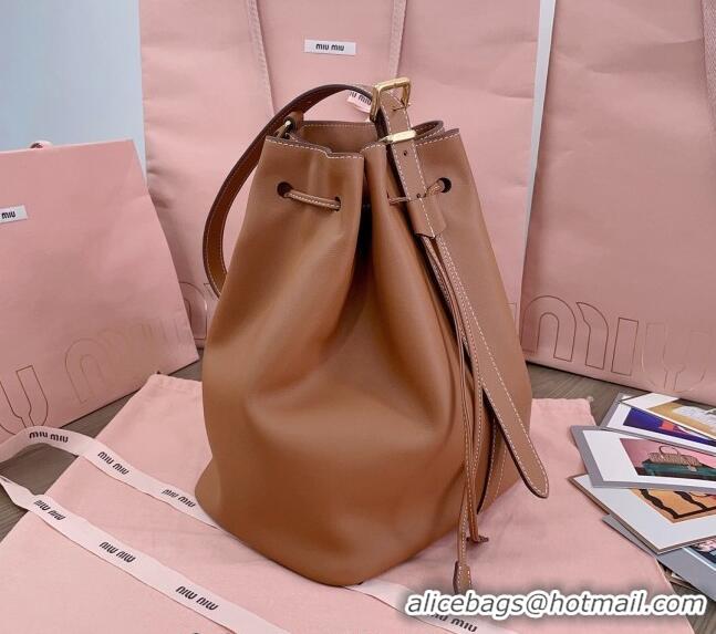 Grade Promotional Miu Miu Leather bucket bag 5BE089 Brown 2024