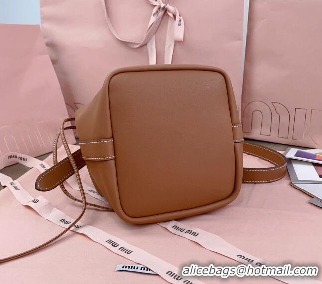 Grade Promotional Miu Miu Leather bucket bag 5BE089 Brown 2024