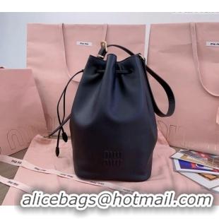 Super Quality Miu Miu Leather bucket bag 5BE089 Black 2024