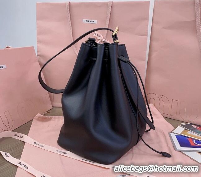 Super Quality Miu Miu Leather bucket bag 5BE089 Black 2024