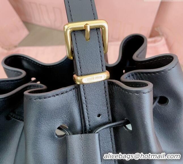 Super Quality Miu Miu Leather bucket bag 5BE089 Black 2024