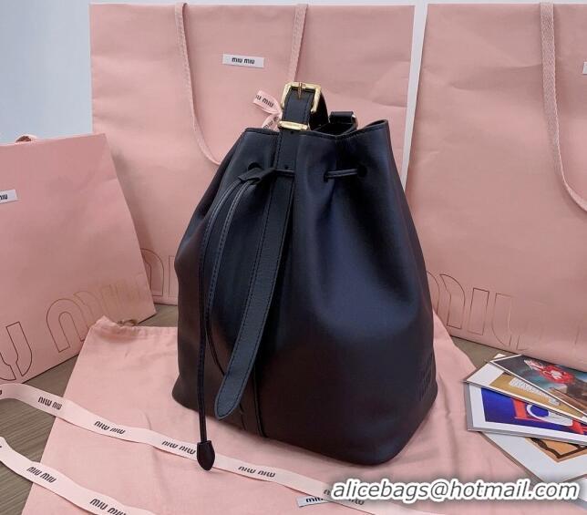 Super Quality Miu Miu Leather bucket bag 5BE089 Black 2024