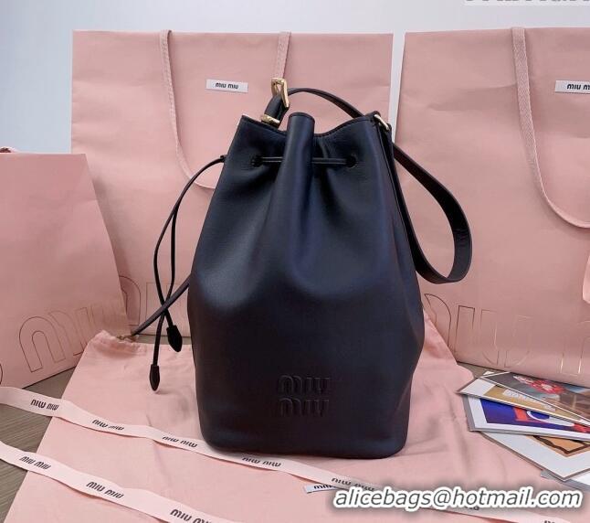 Super Quality Miu Miu Leather bucket bag 5BE089 Black 2024