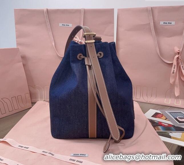 Pretty Style Miu Miu Denim and leather bucket bag 5BE089 Blue 2024