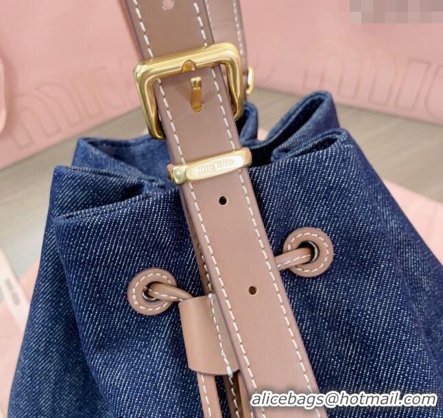 Pretty Style Miu Miu Denim and leather bucket bag 5BE089 Blue 2024