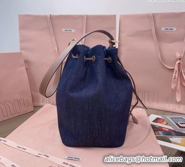 Pretty Style Miu Miu Denim and leather bucket bag 5BE089 Blue 2024