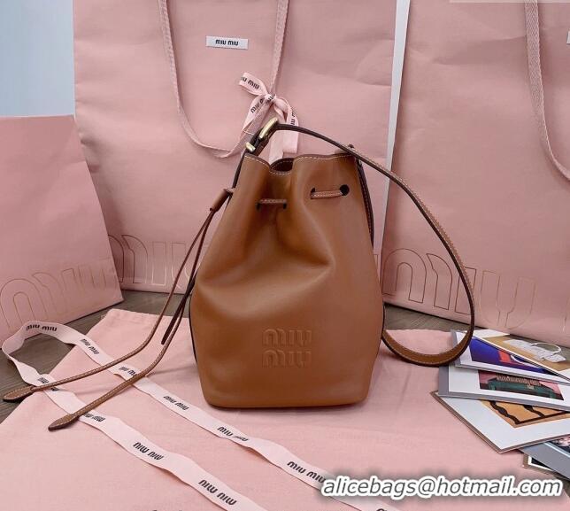 Shop Best Miu Miu Leather bucket bag 5BE090 Brown 2024