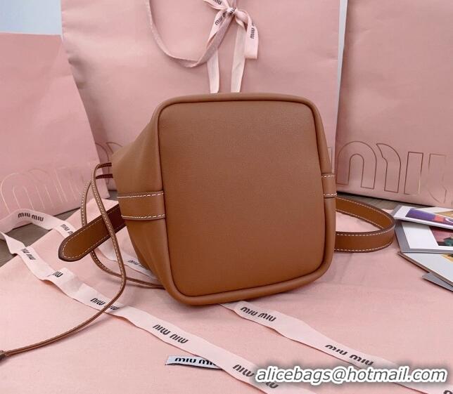 Shop Best Miu Miu Leather bucket bag 5BE090 Brown 2024