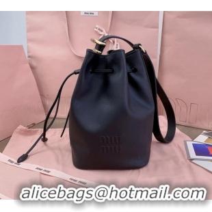 Buy Fashionable Miu Miu Leather bucket bag 5BE090 Black 2024