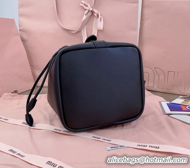 Buy Fashionable Miu Miu Leather bucket bag 5BE090 Black 2024