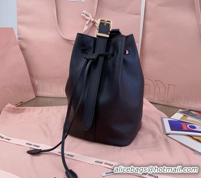 Buy Fashionable Miu Miu Leather bucket bag 5BE090 Black 2024