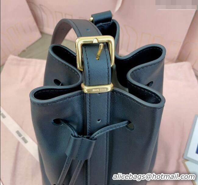 Buy Fashionable Miu Miu Leather bucket bag 5BE090 Black 2024