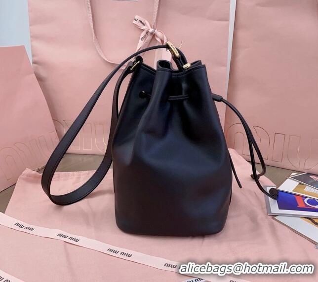 Buy Fashionable Miu Miu Leather bucket bag 5BE090 Black 2024