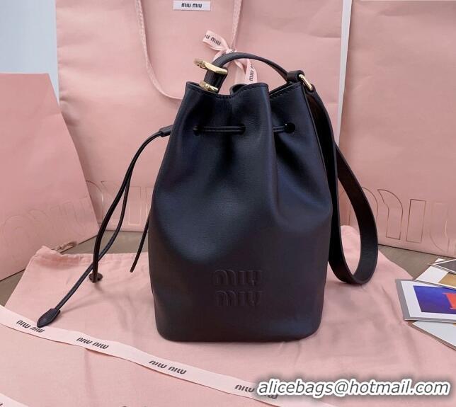 Buy Fashionable Miu Miu Leather bucket bag 5BE090 Black 2024