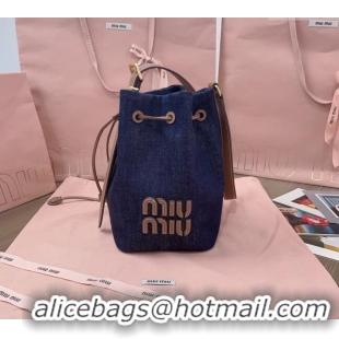 Grade Sophisticated Miu Miu Denim and Leather bucket bag 5BE090 Blue 2024