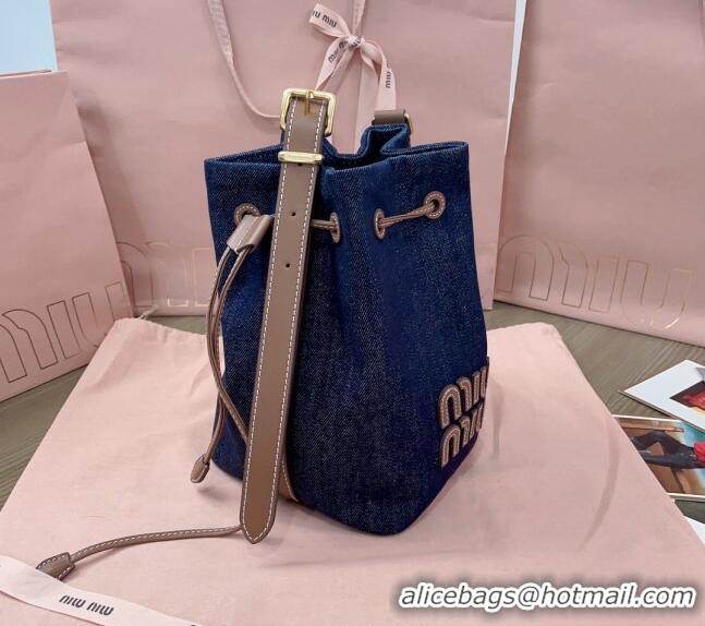 Grade Sophisticated Miu Miu Denim and Leather bucket bag 5BE090 Blue 2024