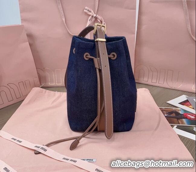 Grade Sophisticated Miu Miu Denim and Leather bucket bag 5BE090 Blue 2024