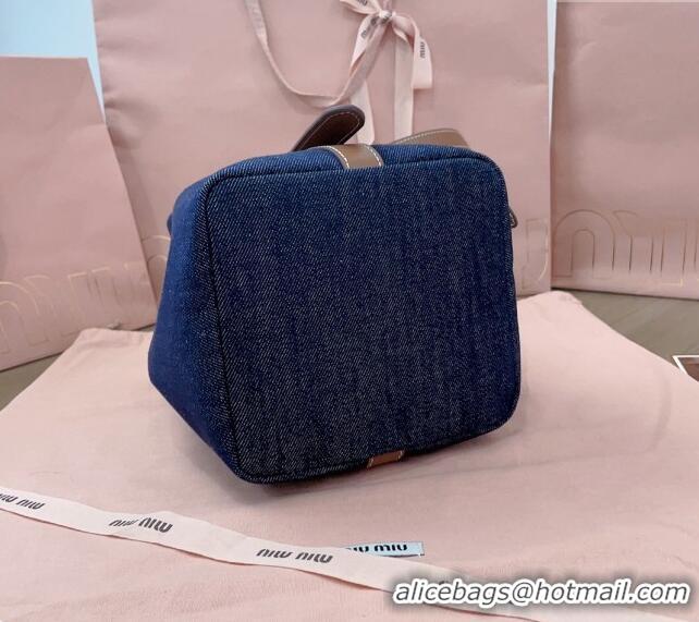 Grade Sophisticated Miu Miu Denim and Leather bucket bag 5BE090 Blue 2024