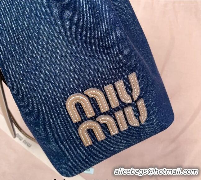 Grade Sophisticated Miu Miu Denim and Leather bucket bag 5BE090 Blue 2024