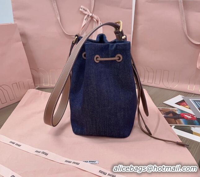 Grade Sophisticated Miu Miu Denim and Leather bucket bag 5BE090 Blue 2024