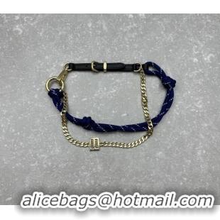 Top Grade Miu Miu Leather, cord, and metal trick bracelet/bag charm M008 Black/Blue 2024